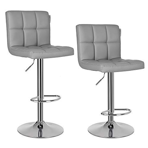 Set 2 scaune bar gri din piele ecologica si metal, 44,5x38x95cm Vasagle - Img 1