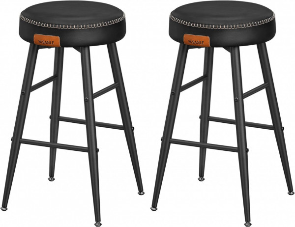 Set 2 scaune bar, Ø 33 cm, piele ecologica / metal, negru, Vasagle