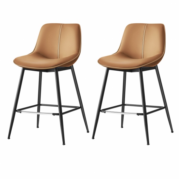 Set 2 scaune de bar, 50 x 49,5 x 87,5 cm, metal / piele ecologica, caramel / negru, Vasagle - Img 1