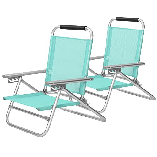 Set 2 scaune de gradina / plaja, 59 x 57 x 71 cm, metal / textil, turquoise, Songmics - Img 1