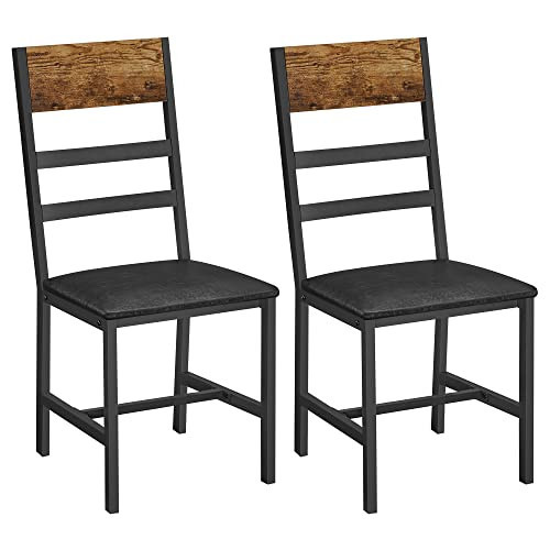 Set 2 scaune dining, PAL melaminat / metal, maro / negru, Vasagle - Img 1
