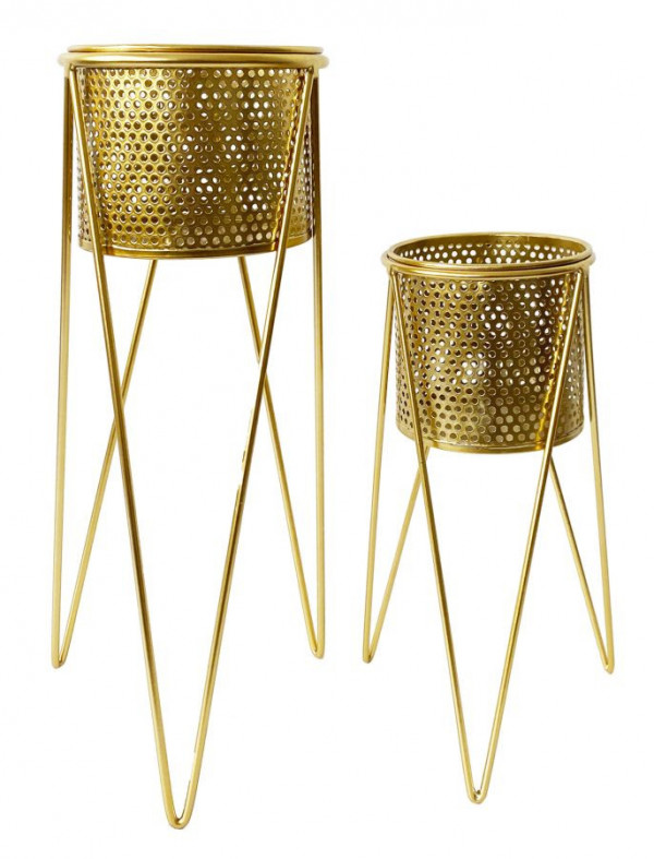 Set 2 suporturi pentru ghivece, auriu, metal, 21 x 20 x 46 cm / 18 x 18 x 32 cm, Glat Mauro Ferreti