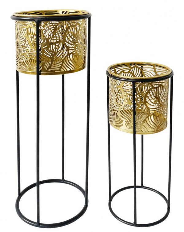 Set 2 suporturi pentru ghivece, auriu / negru, metal, Ø 17 cm / Ø 13,5 cm, Coppia Mauro Ferreti - Img 1