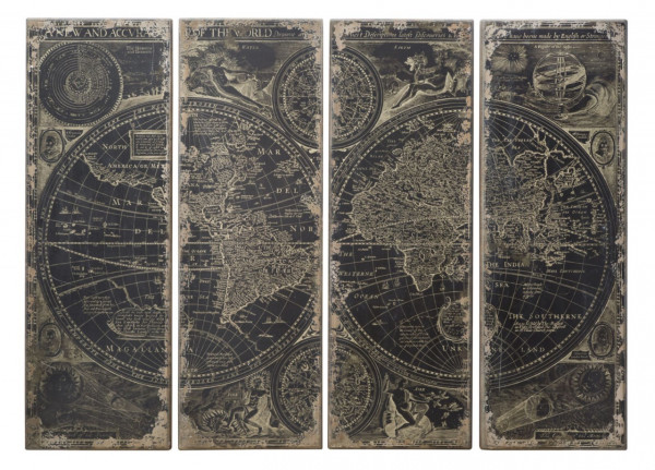 Set 4 decoratiuni de perete din lemn, 240 x 5 x 180 cm, Columbus Map Mauro Ferreti