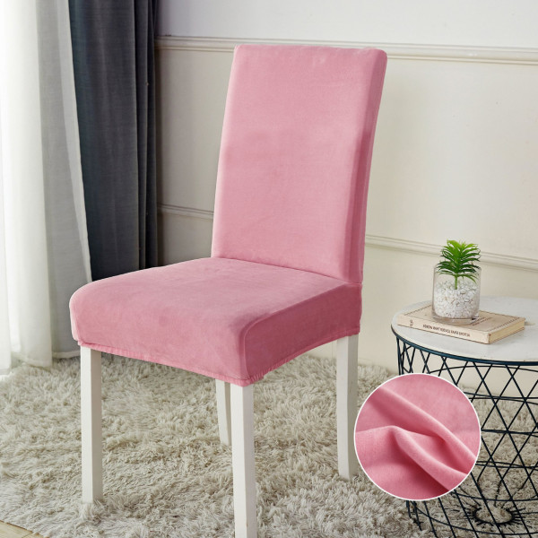 Set 6 huse elastice pentru scaun, catifea, roz aprins, HCJS-13