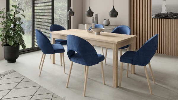 Set de masa extensibila si 6 scaune tapitate, RODOS 82, ADRK Furniture
