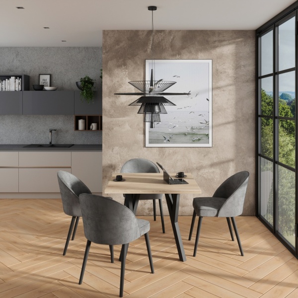 Set de masa extensibila si 6 scaune tapitate, RODOS 84, ADRK Furniture