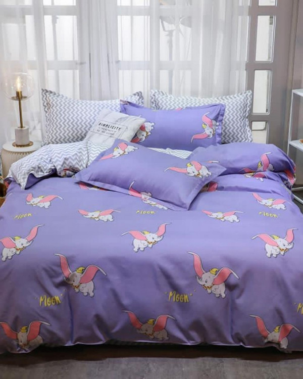Set Lenjerie de Pat Bumbac Satinat, 4 Piese, Pat 1 Persoana, Flying Elephant