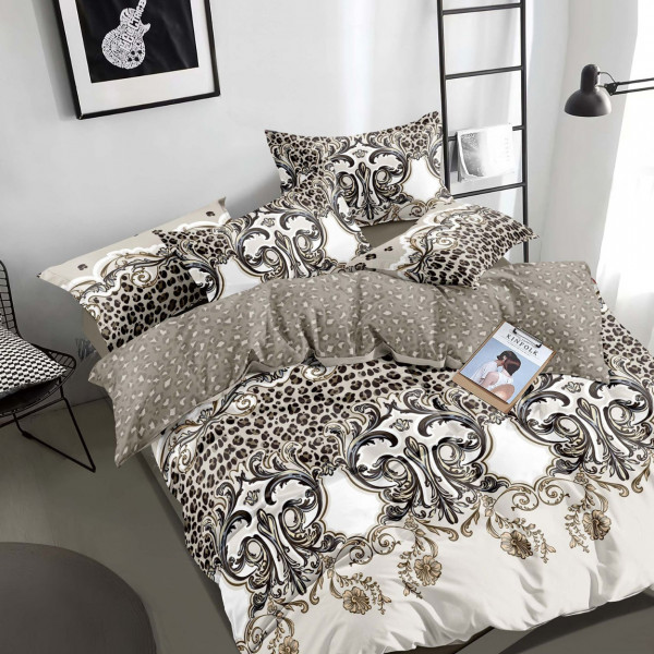 Set Lenjerie de Pat cu 2 Fete, Bumbac Tip Finet, 6 Piese, Pat 2 Persoane, Alb / Negru, FNJ-354