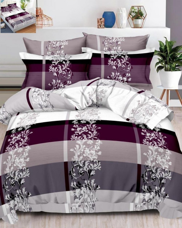 Set Lenjerie Finet, Cearceaf de Pat cu Elastic, 6 Piese, Pat 2 Persoane, Purple Ties