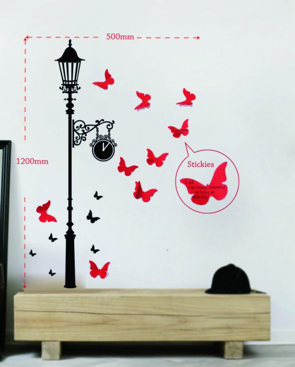 Sticker rosu / negru din vinil si PVC, cu note adezive, 120 x 50 cm, Butterflies Mauro Ferreti