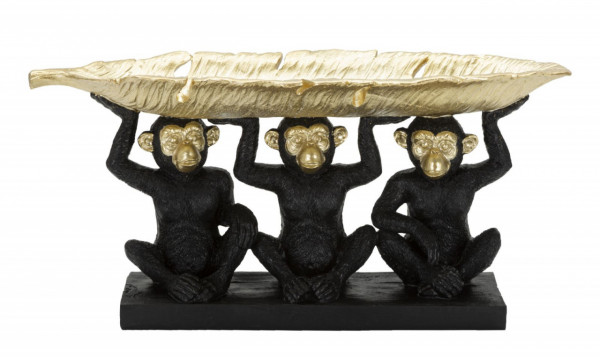 Suport pentru chei negru/auriu din polirasina, 43x15,7x20 cm, Trio of Monkey Mauro Ferretti