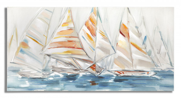 Tablou decorativ multicolor din lemn de Pin si panza, 140x2,8x70 cm, Boats Mauro Ferretti - Img 1