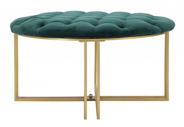 Taburet verde/auriu din catifea si metal, Puf X Mauro Ferretti - Img 2