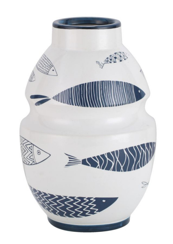 Vaza alba / albastra din ceramica, ø 15 cm, Fish Mauro Ferreti