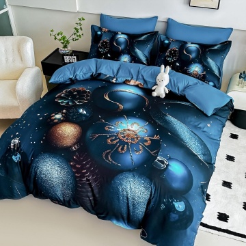 set lenjerie Crăciun imprimeu digital 5D globuri Jojo Home albastru