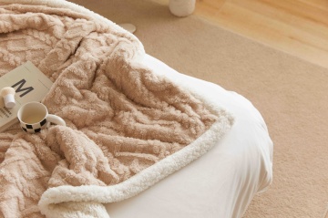 🤎 Pătură Cocolino cu Blăniță 200x230 cm Bej | Model Tricot în Relief | Jojo Home – fotografie comercială a produsului