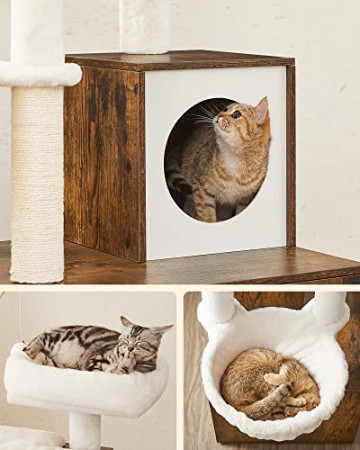 Ansamblu pentru pisici si litiera ascunsa, 57,5 x 50 x 140 cm, plush / PAL , maro rustic / alb, Feandrea - Img 8