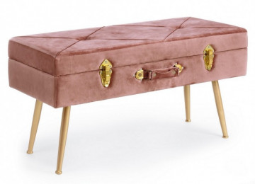 Bancheta cu spatiu pentru depozitare roz antic/auriu din catifea si metal, 80 cm, Polina Bizzotto - Img 1