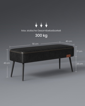 Bancheta versatila, 110 x 40 x 43 cm, piele ecologica / metal, negru, Vasagle - Img 7