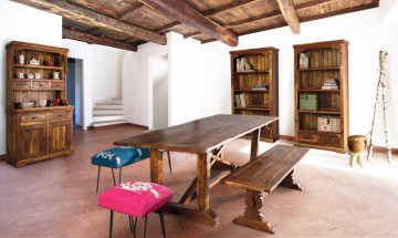 Biblioteca living maro rustic din lemn masiv de Acacia, 100 cm, Chateaux Bizzotto - Img 6