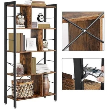 Biblioteca Modern, Vasagle, 74 x 30 x 154.5 cm, otel/PAL, gri/negru - Img 21