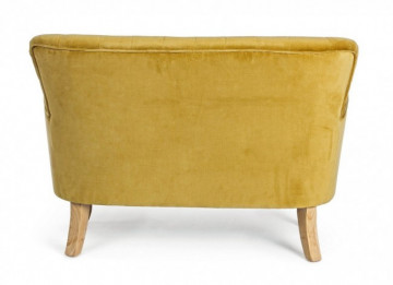 Canapea cu 2 locuri capitonata galben mustar din stofa si lemn de Pin, Orlins Bizzotto - Img 4