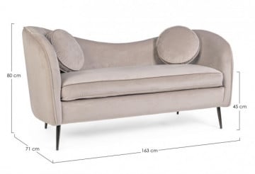 Canapea cu 2 locuri gri deschis din catifea si lemn de Pin, 163 cm, Candis Bizzotto - Img 2