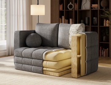 Canapea Kastol , alb bouclé extensibil, 137x71x74 cm – Royal 01 - Img 12