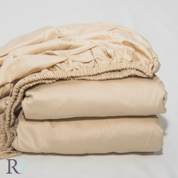 Cearceaf cu elastic, 100% bumbac, tesatura satin, bej inchis, Roxyma Dream