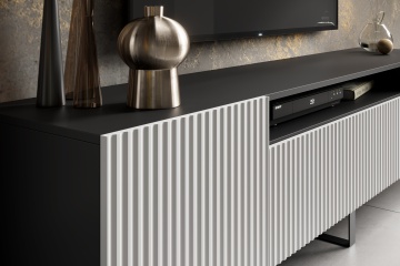 Comodă TV NOEMI Stand – 200x41x53 cm – Alb / Negru – prezentare secundară de catalog