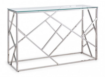 Consola transparenta/argintie din sticla temperata, 120 cm, Rayan Bizzotto - Img 1