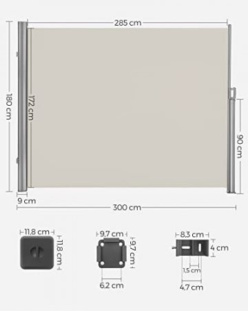 Copertina laterala pentru gradina / terasa, 180 x 300 cm, metal / poliester, bej, Songmics - Img 2