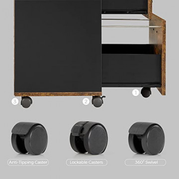 Corp mobil pentru birou / rollbox, 42 x 40 x 70 cm, PAL melaminat / metal, negru / maro, Vasagle - Img 6