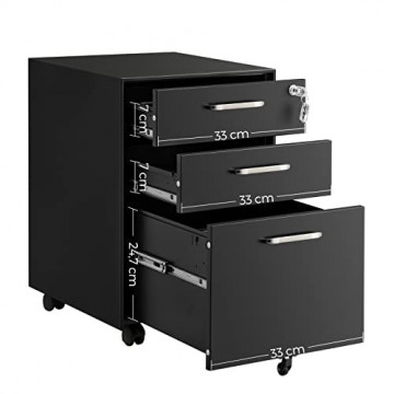 Corp mobil pentru birou / rollbox cu 3 sertare, 48 x 39 x 60 cm, metal, negru, Songmics - Img 7