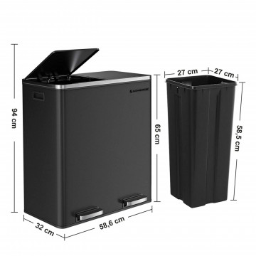 Cos de gunoi pentru reciclare, 59 x 32.5 x 65.2 cm, metal, negru, Songmics - Img 5