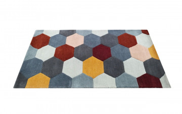 Covor Homeycomb Bedora, 100x200 cm, 100% lana, multicolor, finisat manual - Img 8