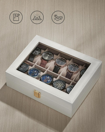 Cutie pentru ceasuri, 25,5 x 20,2 x 7,8 cm, MDF / catifea, alb, Songmics - Img 5