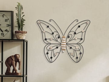 Decoratiune de perete neagra din metal / lemn, 43 x 1,5 x 33 cm, Butterfly Mauro Ferreti - Img 5