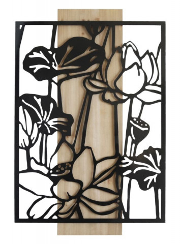 Decoratiune de perete neagra din metal si MDF, 60 x 2 x 90 cm, Lotus Mauro Ferreti