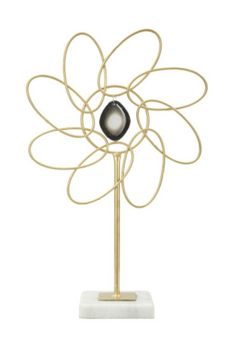 Decoratiune floare aurie din metal si marmura, 24x10x37,5 cm, Daisy Mauro Ferretti - Img 1