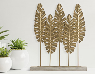 Decoratiune frunze exotice aurii din metal, 47x10x57,5 cm, Long Leaf Mauro Ferretti - Img 5
