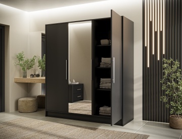Dulap cu 3 usi si oglinda Alarica 180x60x200 cm – Negru – imagine de produs pentru prezentare