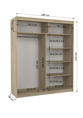 Dulap cu usi glisante 180x215 cm, Baltic, ADRK Furniture - Img 11