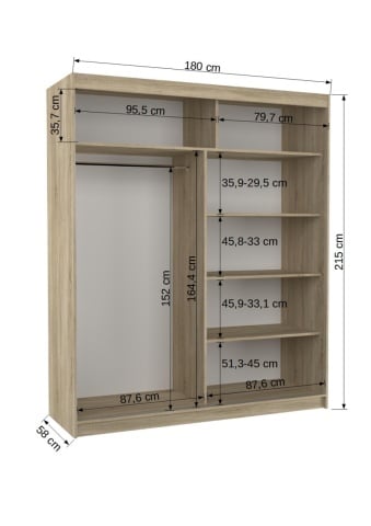 Dulap cu usi glisante 180x215 cm, Dolores, ADRK Furniture - Img 10