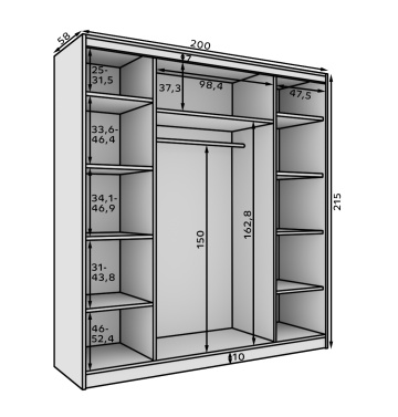 Dulap cu usi glisante, 200x58x215 cm, Greta 200, ADRK Furniture – fotografie de prezentare suplimentară