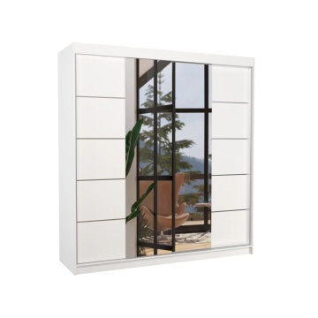 Dulap cu uși glisante DALMATIA – cu oglindă – 200x58x215 cm – Alb