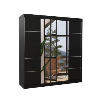 Dulap cu uși glisante DALMATIA – cu oglindă – 200x58x215 cm – Negru