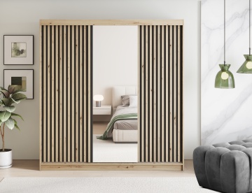Dulap cu uși glisante Emerio III, 180x60x204 cm – Stejar Artisan – fotografie de catalog din alt cadru