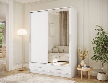 Dulap cu uși glisante si oglinda Estantte II, 150x60x200 cm – Alb - Img 3